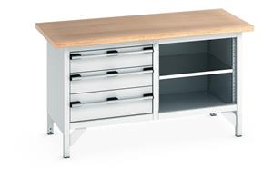 1500mm Wide Engineers Storage Benches with Cupboards & Drawers Bott Bench1500Wx750Dx840mmH - 3 Drawers, 1 Shelf & MPX Top